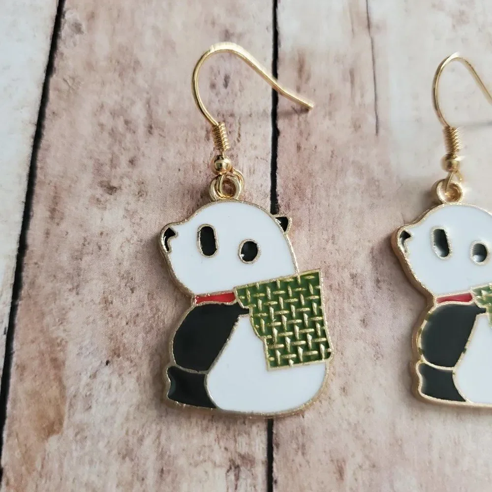 Gold Panda Earrings, Wildlife Jewelry